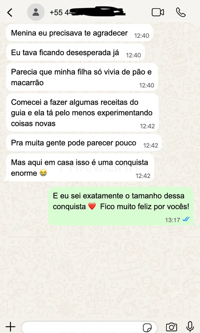 Depoimento de mãe sobre resultado com o guia
